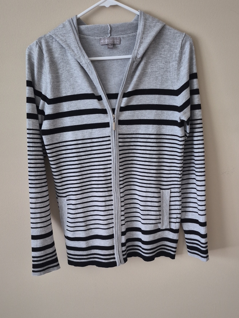 Evolution Light Gray & Black Striped Zip-Up Hoodie Cardigan